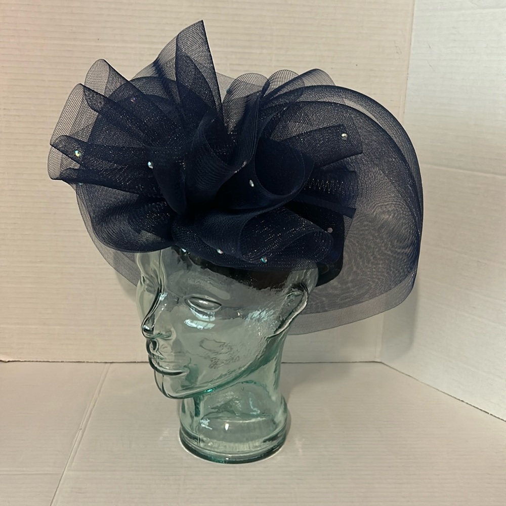 Vintage Sylvia New York navy tulle spectator hat Made in USA Union made